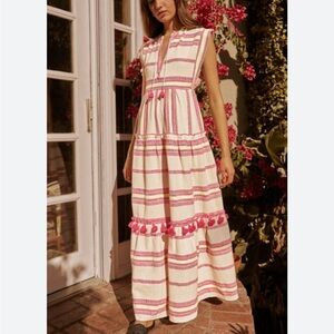 SAYLOR Maryam Boho Tassel Maxi Dress Cream Pink Stripe Size Small S